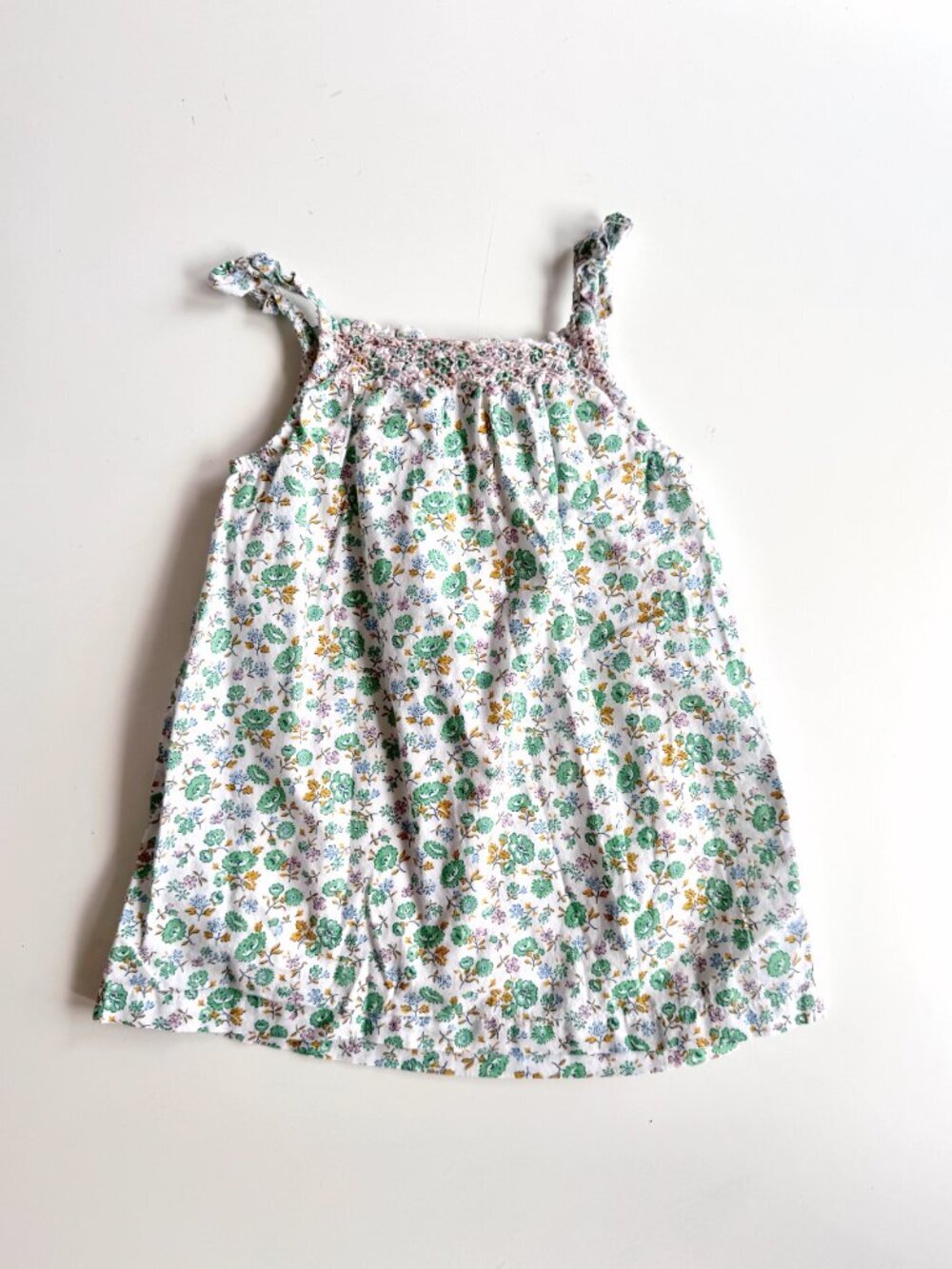 Baby Girls' BABY BODEN Dove Green Floral Cotton Poplin A-Line Dress, Size 6-12M